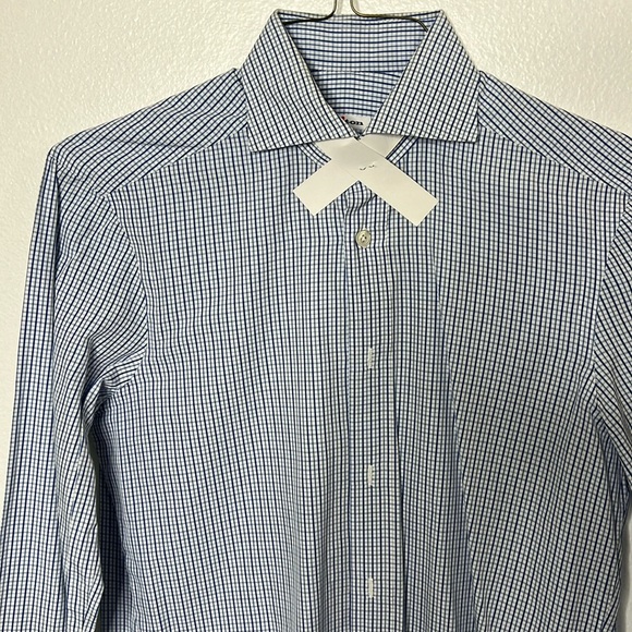 #53 KITON Designer Blue Gingham Plaid Cotton Shirt 15 - Picture 3 of 13